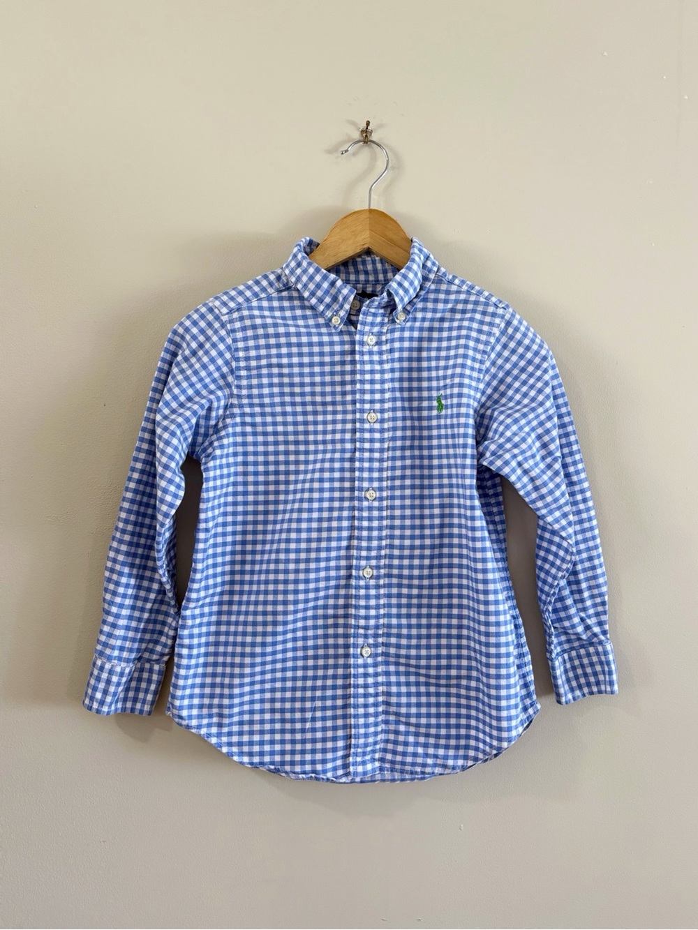 Ralph Lauren Boys Blue Gingham Button Down Shirt Sz 6 Preppy Old Money Classic